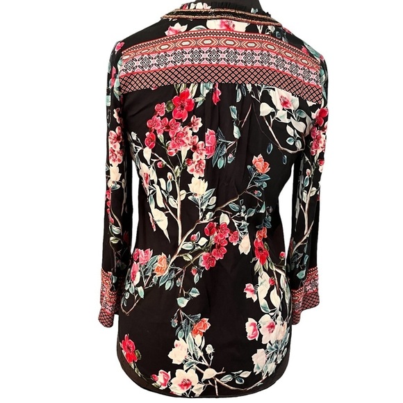 Hale Bob Floral Tunic Top Beaded Collar XS - Picture 3 of 9